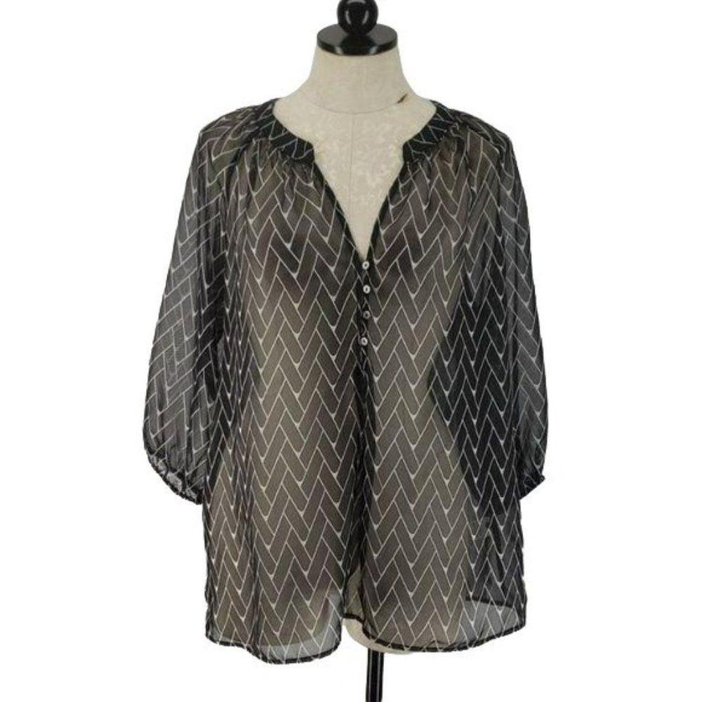 Anthropologie Zoa New York  Black & White Geometric‎ Chevron Sheer Blouse Medium